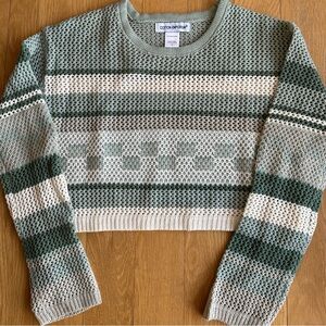 Cotton Emporium Green and Cream Striped Sweater
